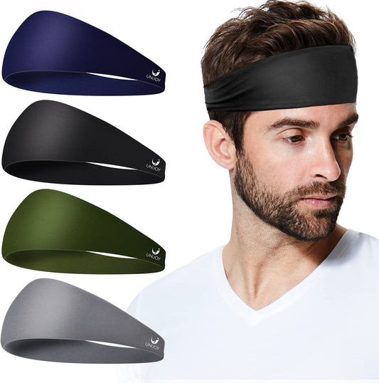 Unijoy Headbands for Women & Men, 4 Pack, Sport Sweat Band Headbands, Mens Sweatband Headbands for Yoga, Running, Cycling, Workout, Spa, Headwear Friendly & Non Slip, Black/Dark Green/Gray/Navy Blue Apparel & Accessories > Clothing Accessories > Headwear Unijoy   