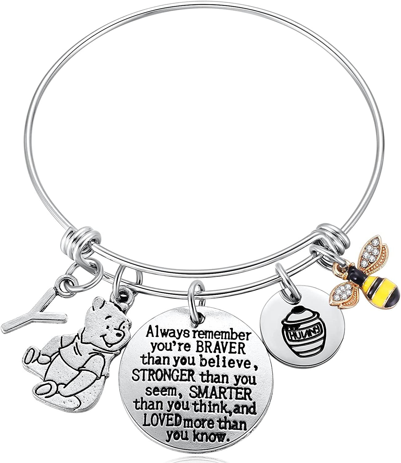 Inspired by Classic Gifts You Are Braver than You Believe, Bee, Hunny, Pooh Bear Charm Inspirational Jewelry for Women Girls Apparel & Accessories > Jewelry > Bracelets Kvekstio Y  