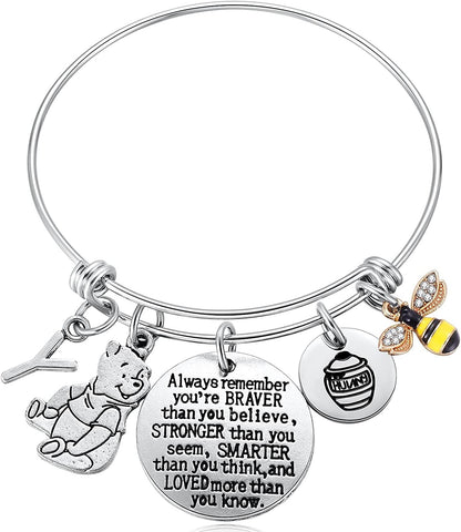 Inspired by Classic Gifts You Are Braver than You Believe, Bee, Hunny, Pooh Bear Charm Inspirational Jewelry for Women Girls Apparel & Accessories > Jewelry > Bracelets Kvekstio Y  