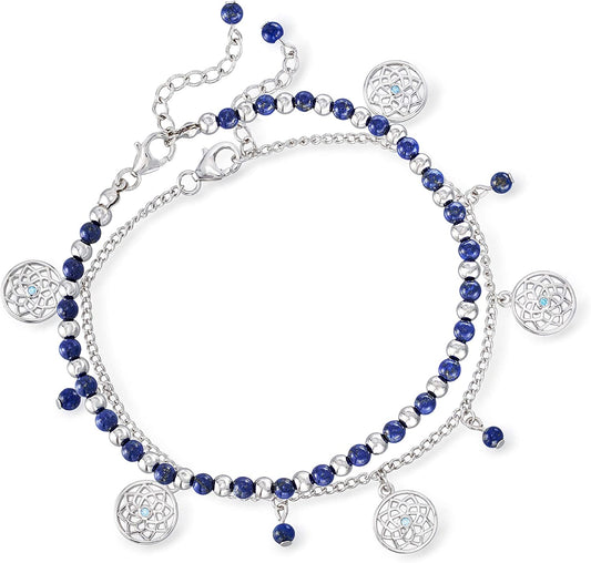 Ross-Simons Lapis Bead Jewelry Set: 2 Charm Anklets in Sterling Silver. 9 Inches Apparel & Accessories > Jewelry > Anklets Ross-Simons   