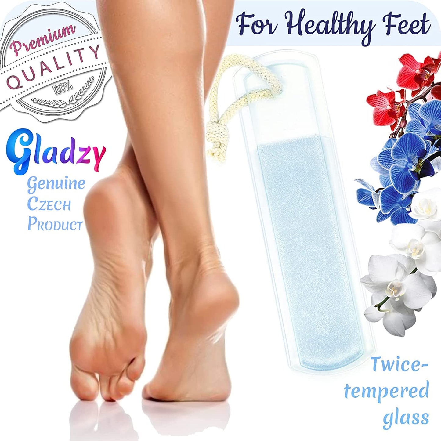 Genuine Czech Glass Foot File - Gentle Callus Remover, Pedicure & Spa Rough Skin Scrubber, Professional Toenail and Heels Care, Etched Different Grit Surface, EU Quality by Gladzy - Large Size Health & Beauty > Personal Care > Foot Care Gladzy   