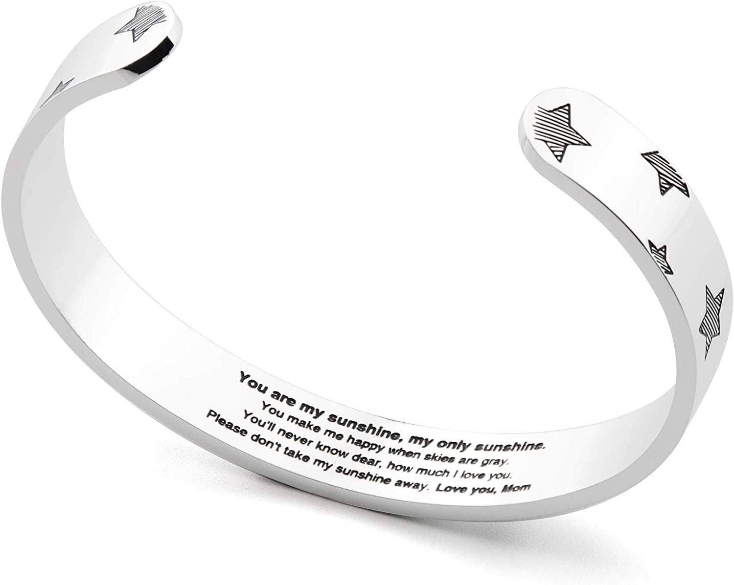 Arifoo Bracelets for Women Personalized Inspirational Jewelry Mantra Cuff Bangle Friend Encouragement Gift for Her Apparel & Accessories > Jewelry > Bracelets Arifoo you are my sunshine, my only sunshine  