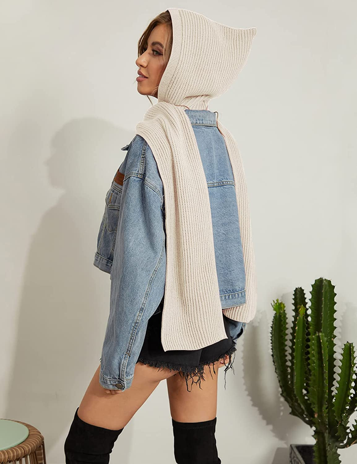 Women Winter Knitted Hooded Long Scarf Warm Shawl Wrap Head Scarves Apparel & Accessories > Clothing Accessories > Scarves & Shawls Zilcremo   