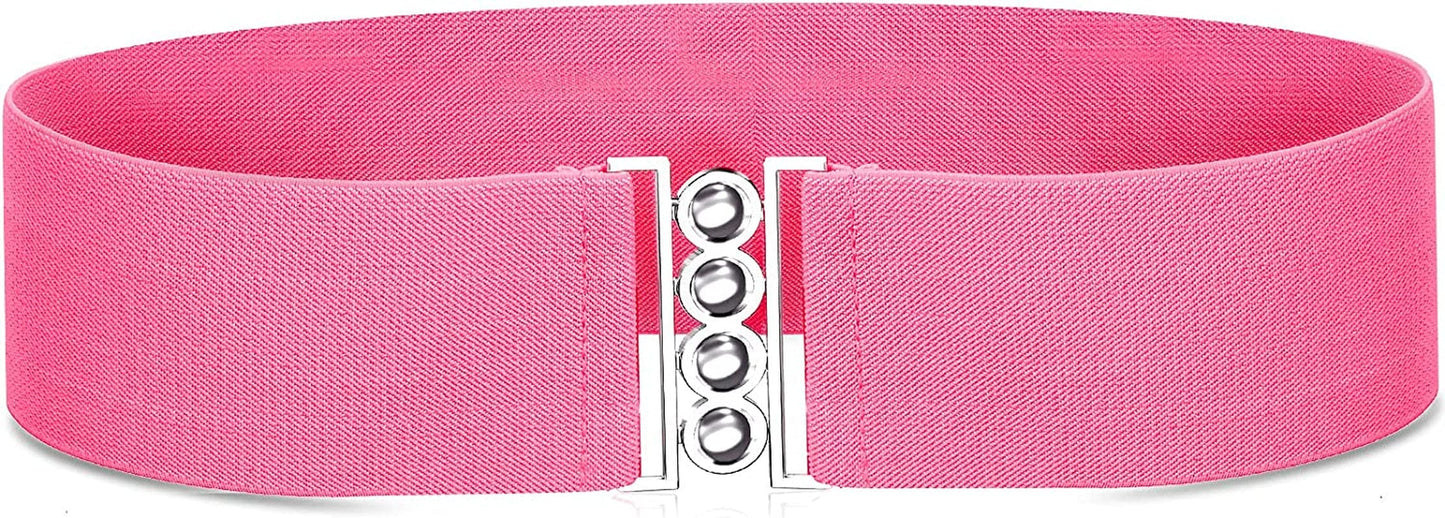 80S Neon Belt Stretch Wide Waistband Elastic Belt Retro Vertical Clasp Buckle Belt for Women Girls (Rose Red,1 Piece) Apparel & Accessories > Clothing Accessories > Belts Syhood   