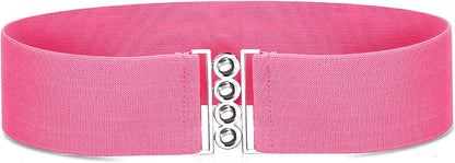 80S Neon Belt Stretch Wide Waistband Elastic Belt Retro Vertical Clasp Buckle Belt for Women Girls (Rose Red,1 Piece) Apparel & Accessories > Clothing Accessories > Belts Syhood   