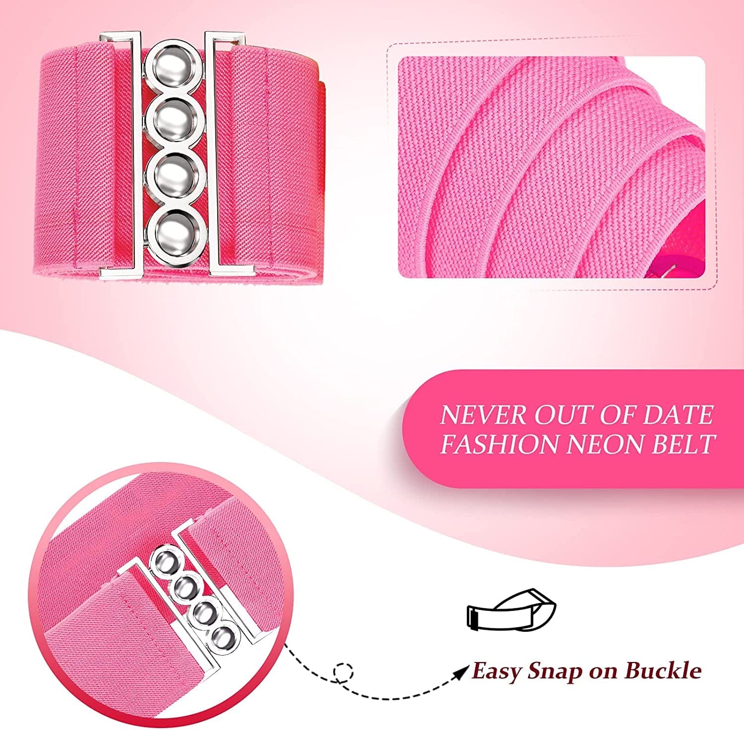80S Neon Belt Stretch Wide Waistband Elastic Belt Retro Vertical Clasp Buckle Belt for Women Girls (Rose Red,1 Piece) Apparel & Accessories > Clothing Accessories > Belts Syhood   