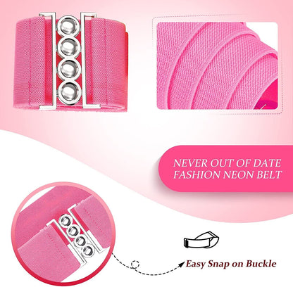 80S Neon Belt Stretch Wide Waistband Elastic Belt Retro Vertical Clasp Buckle Belt for Women Girls (Rose Red,1 Piece) Apparel & Accessories > Clothing Accessories > Belts Syhood   