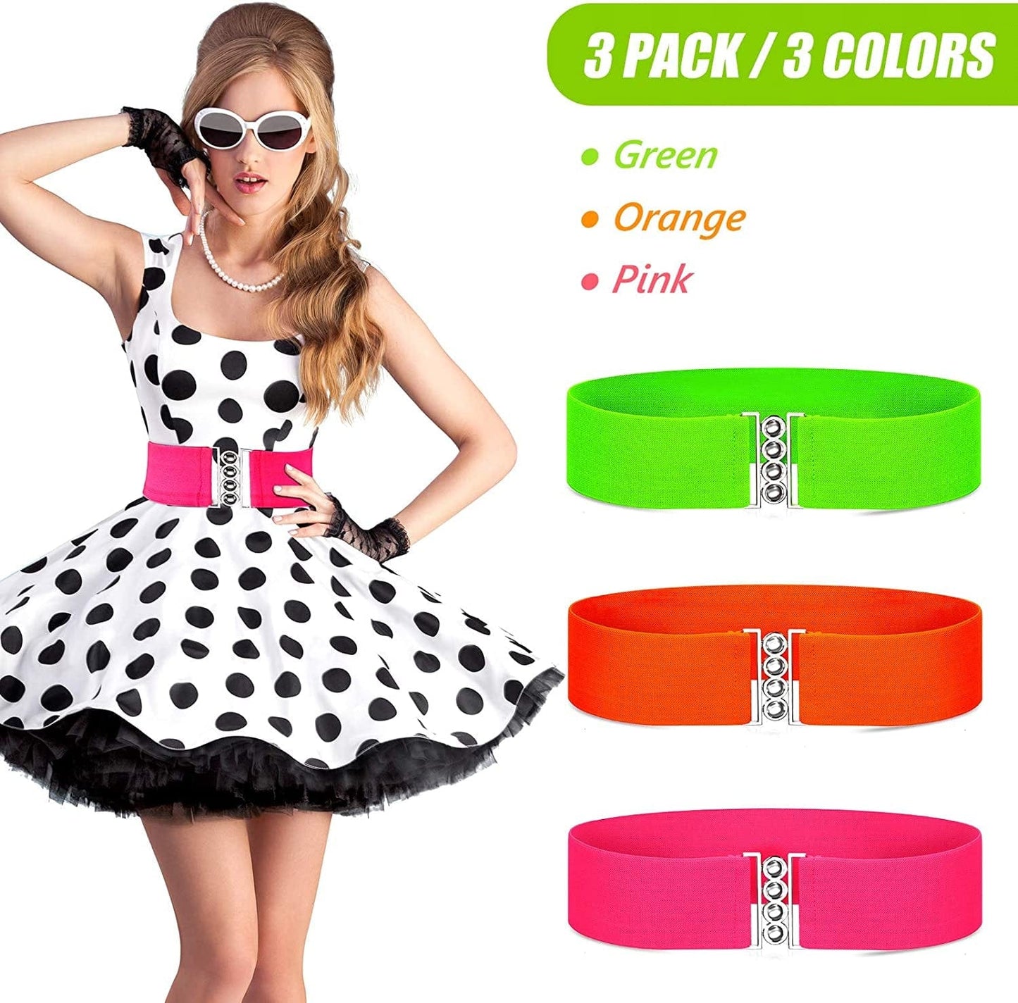 80S Neon Belt Stretch Wide Waistband Elastic Belt Retro Vertical Clasp Buckle Belts for Women Girls Apparel & Accessories > Clothing Accessories > Belts Syhood   