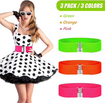 80S Neon Belt Stretch Wide Waistband Elastic Belt Retro Vertical Clasp Buckle Belts for Women Girls Apparel & Accessories > Clothing Accessories > Belts Syhood   