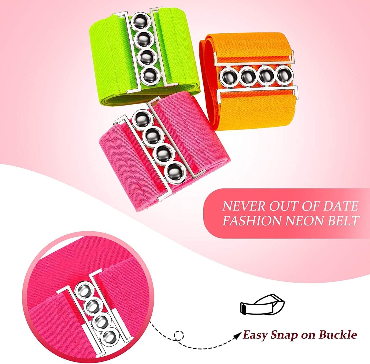 80S Neon Belt Stretch Wide Waistband Elastic Belt Retro Vertical Clasp Buckle Belts for Women Girls Apparel & Accessories > Clothing Accessories > Belts Syhood   