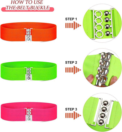 80S Neon Belt Stretch Wide Waistband Elastic Belt Retro Vertical Clasp Buckle Belts for Women Girls Apparel & Accessories > Clothing Accessories > Belts Syhood   