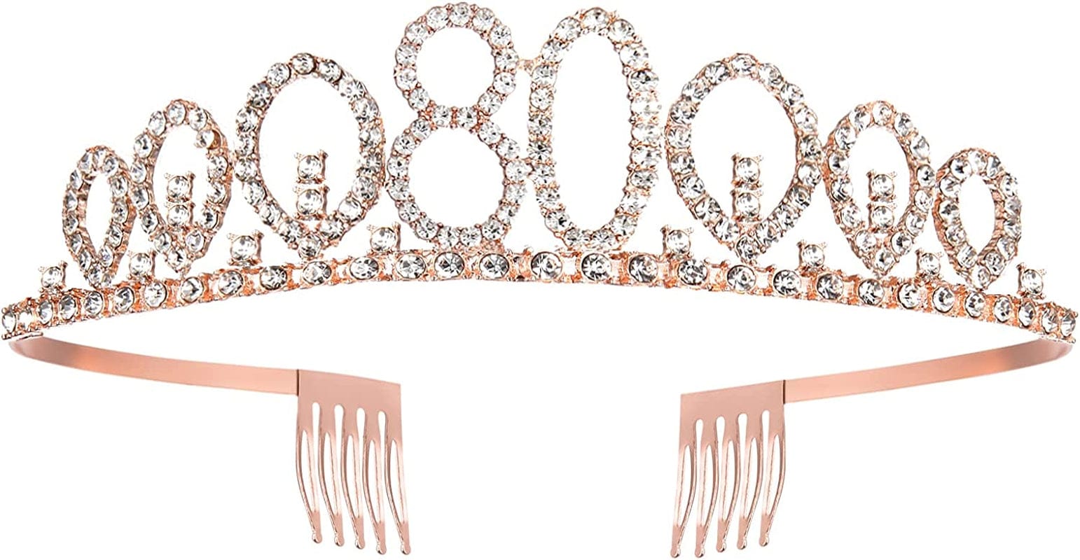 80Th Birthday Sash and Tiara for Women, Rose Gold Birthday Sash Crown 80 & Fabulous Sash and Tiara for Women, 80Th Birthday Gifts for Happy 80Th Birthday Party Favor Supplies Apparel & Accessories > Clothing Accessories > Sashes BRT Bearingshui   