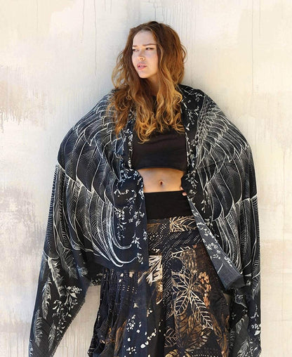 Bird Feathers Hand Painted & Printed Pure Cotton Shawl Scarf Apparel & Accessories > Clothing Accessories > Scarves & Shawls Shovava   