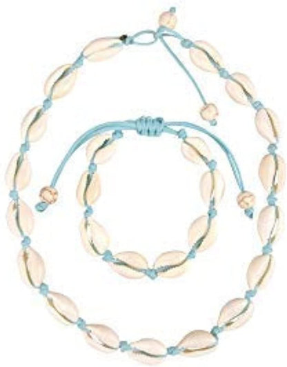 Believe London Natural Shell Necklace Bracelet Anklet Choker Seashell Women Men Statement Adjustable Beads Wakiki Beach Sea Shell Pendant Turtle Girls Cord Collar Set Hawaiian Jewelry Apparel & Accessories > Jewelry > Anklets Believe London Ocean Blue Necklace & Bracelet Set  