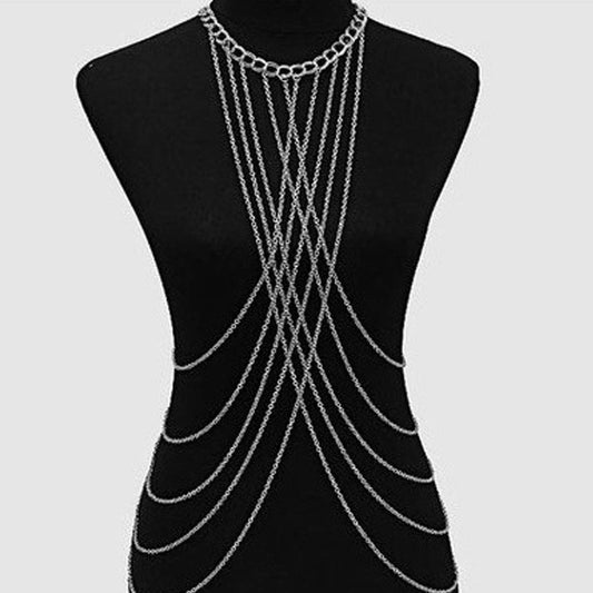 Bomine Harness Silver Body Chain Bra Crossover Sexy Body Jewelry Bikini Chains Necklace for Women and Girls (Silver) Apparel & Accessories > Jewelry > Body Jewelry Bomine   