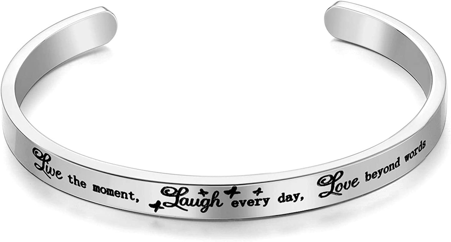 CERSLIMO Inspirational Gifts for Women Bracelet, Personalized Inspire Quotes Cuff Bangle Friendship Jewelry Graduation Encouragement Gift for Her Teen Girls Apparel & Accessories > Jewelry > Bracelets CERSLIMO Live the moment, Laugh every day…  