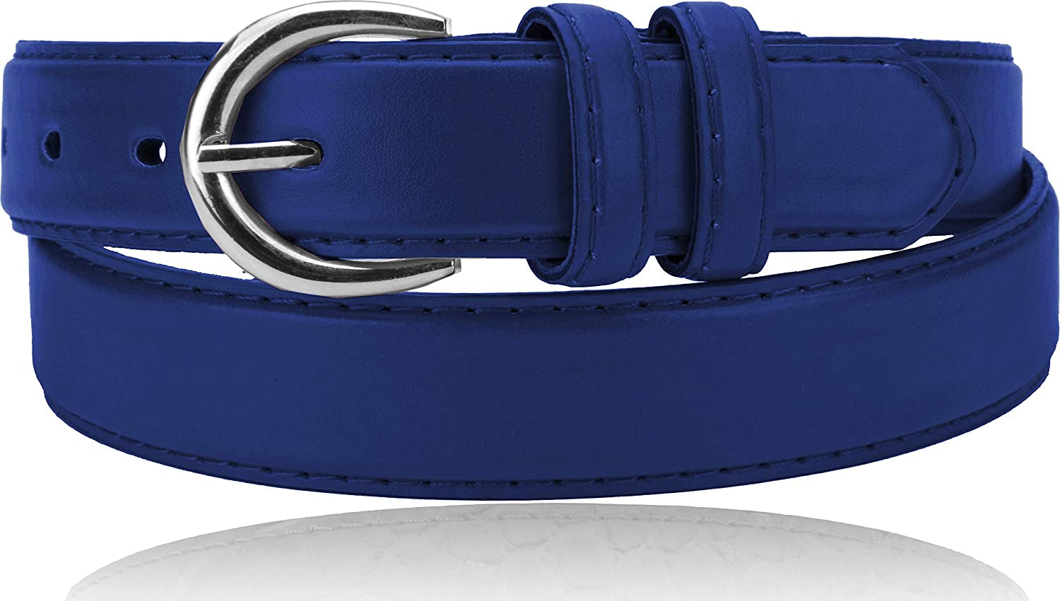 Women'S Casual Solid Colors Faux Leather 1" Belt with Single Prong Buckle Apparel & Accessories > Clothing Accessories > Belts JOTW Royal Blue Medium 