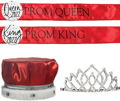 Prom Royalty Set - Rhinestone Tiara, Crown, Sashes, Buttons Apparel & Accessories > Clothing Accessories > Sashes Anderson's Armande Tiara/Red Crown/Red Sashes/White Buttons  