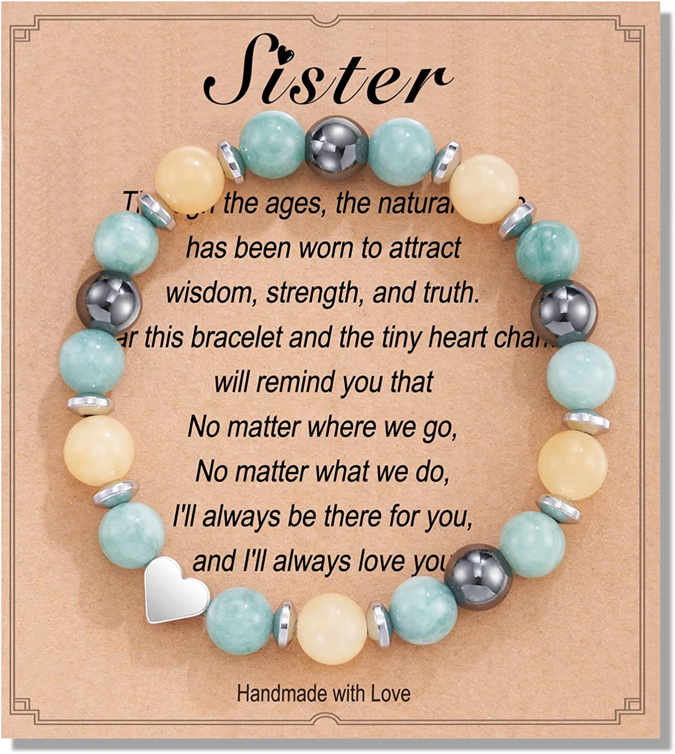 HGDEER Natural Stone Sister Bracelet, Sister Meaningful Gifts for Women Girls with Gift Message Card Apparel & Accessories > Jewelry > Bracelets HGDEER Sister - Blue&Yellow  