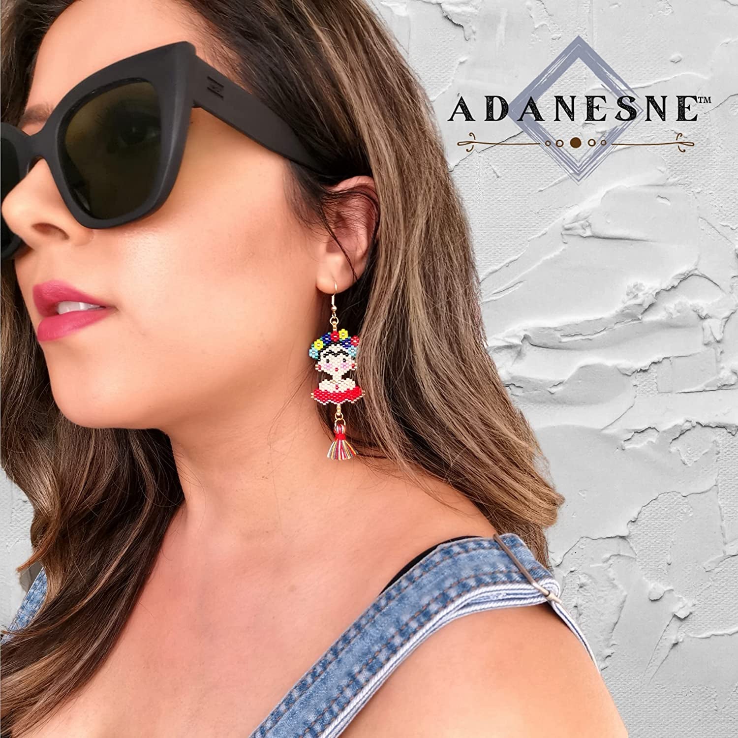 Frida Dangle Earrings - Handmade Women'S Fashion Cute Beaded Jewelry with Inspirational Display Card the Perfect Mexican Gifts for Women and Teenagers Apparel & Accessories > Jewelry > Earrings ADANESNE   