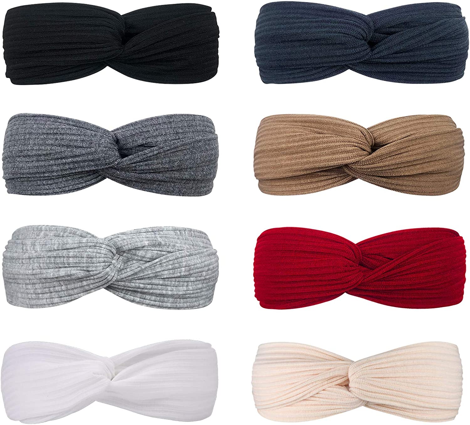 DRESHOW 8 Pack Headbands for Women Criss Cross Vintage Head Wrap Boho Headband Twisted Elastic Hair Accessories Apparel & Accessories > Clothing Accessories > Bandanas & Headties DRESHOW 8 Pack A: Autumn winter series A  