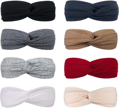 DRESHOW 8 Pack Headbands for Women Criss Cross Vintage Head Wrap Boho Headband Twisted Elastic Hair Accessories Apparel & Accessories > Clothing Accessories > Bandanas & Headties DRESHOW 8 Pack A: Autumn winter series A  