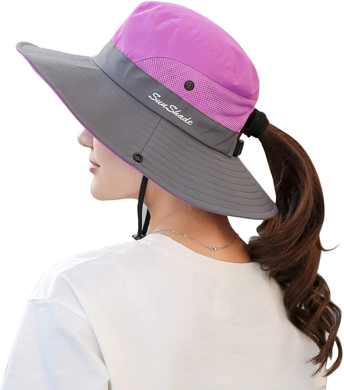Muryobao Women'S Ponytail Sun Hat UV Protection Foldable Mesh Wide Brim Beach Fishing Hat Apparel & Accessories > Clothing Accessories > Hats Muryobao Purple  