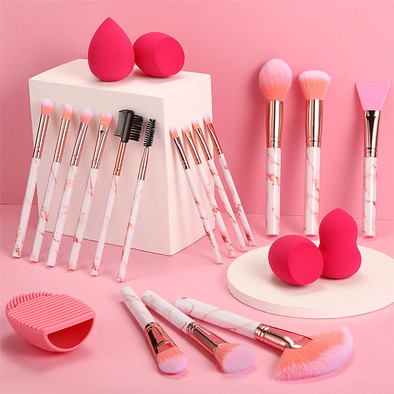 DUAIU Makeup Brushes 16PCS Marble Handle Professional Makeup Brushes Set with 4Pcs Makeup Sponge Blenders and 1 Brush Cleaner Foundation Brushes Eyeshadow Brush Lip Brush Set Make up Tool Health & Beauty > Personal Care > Cosmetics > Cosmetic Tools > Makeup Tools DUAIU   