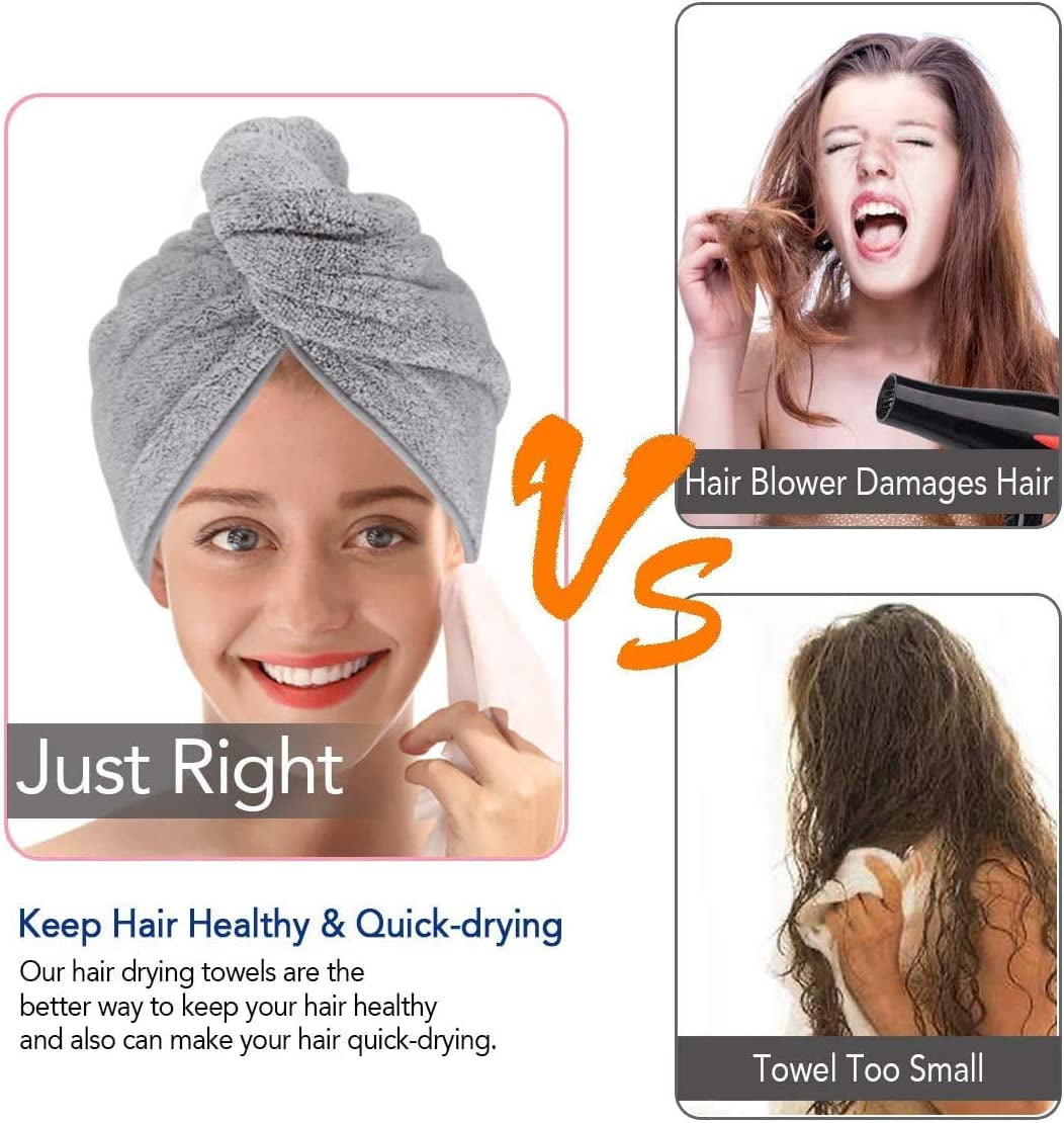 Ultra-Fine Microfiber Hair Drying Towels Thicken Cap with Button - Hair Towel Original Magic Instant Hair Dry Wrap for Women Super Absorbent Quick-Drying Hair Care Cap, 2 Pack 25.6 X 10.2In(2 Grey) Health & Beauty > Personal Care > Hair Care pocova   