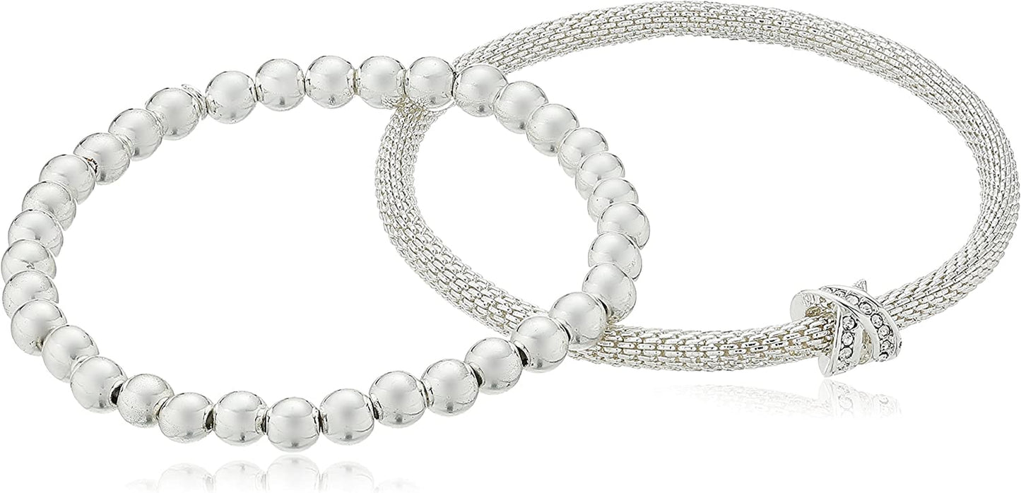 NINE WEST Silver-Tone 2 Row Stretch Bracelet Apparel & Accessories > Jewelry > Bracelets Nine West   