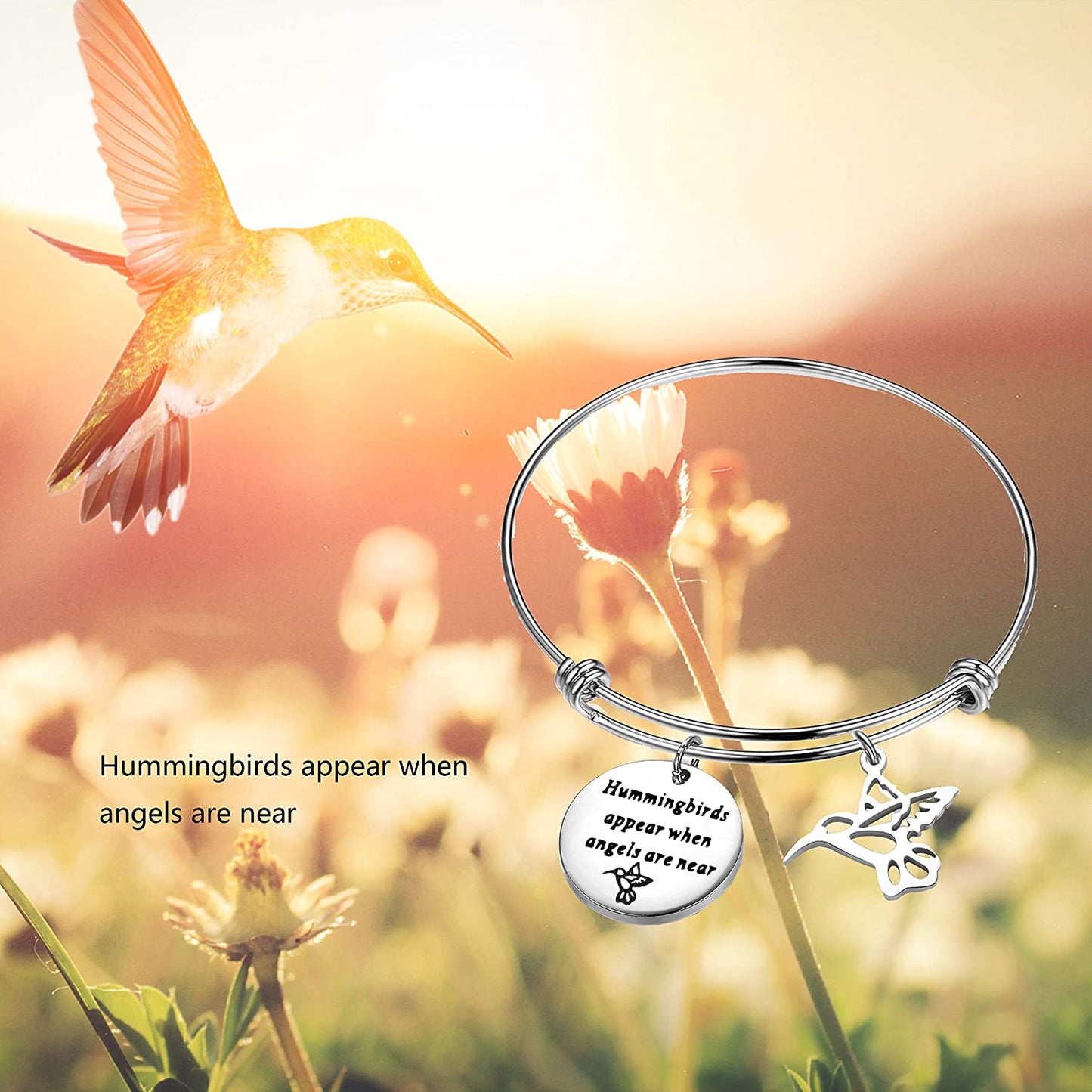 BAUNA Hummingbirds Brcelet Memorial Gifts Hummingbirds Appear When Angels Are near Sympathy Gift for Her Apparel & Accessories > Jewelry > Bracelets BAUNA   
