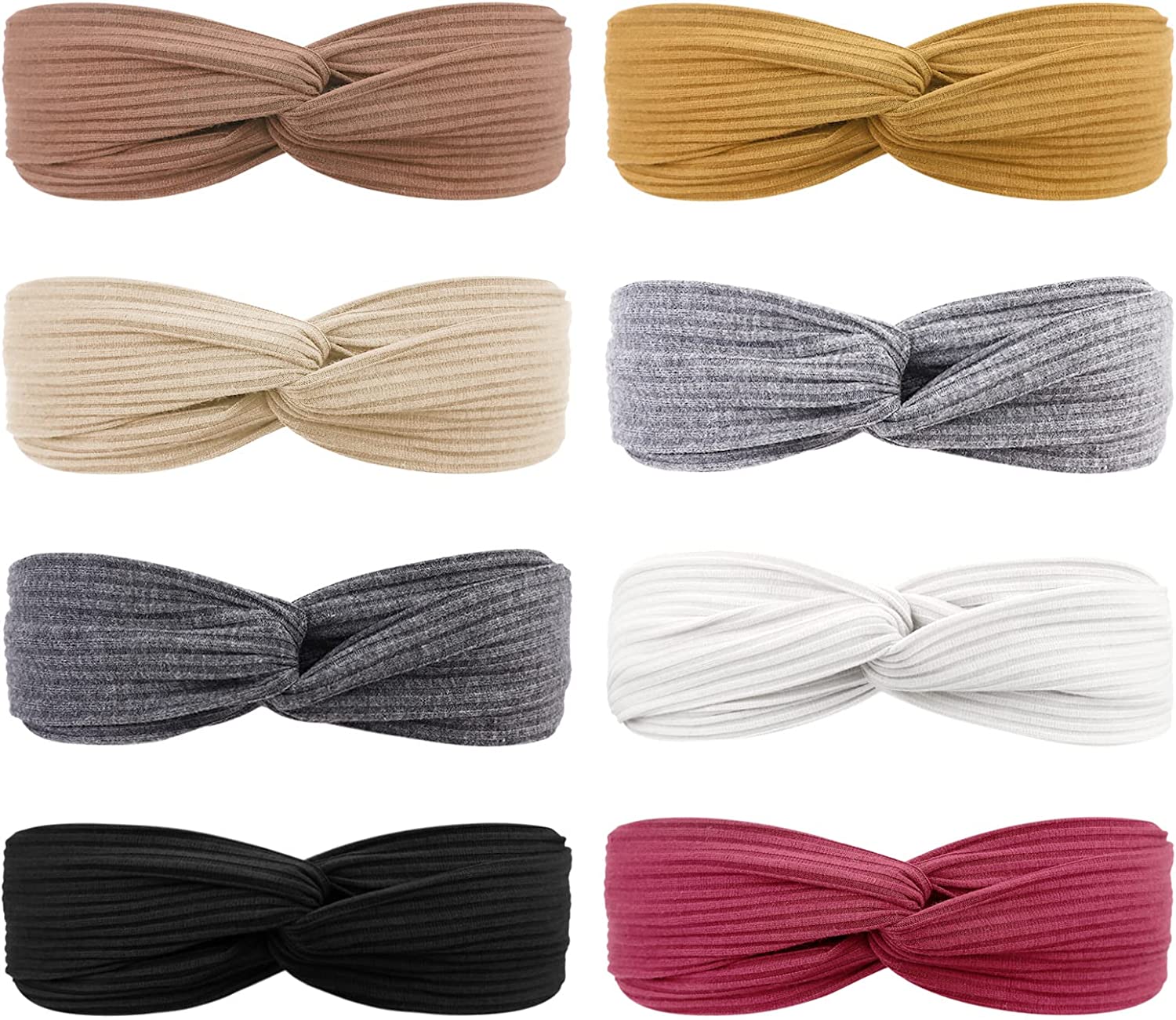 DRESHOW 8 Pack Headbands for Women Criss Cross Vintage Head Wrap Boho Headband Twisted Elastic Hair Accessories Apparel & Accessories > Clothing Accessories > Bandanas & Headties DRESHOW 8 Pack: Late Autumn series A  