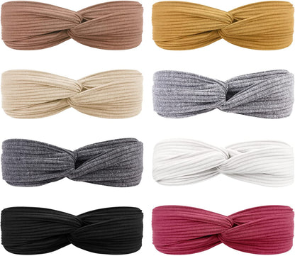 DRESHOW 8 Pack Headbands for Women Criss Cross Vintage Head Wrap Boho Headband Twisted Elastic Hair Accessories Apparel & Accessories > Clothing Accessories > Bandanas & Headties DRESHOW 8 Pack: Late Autumn series A  