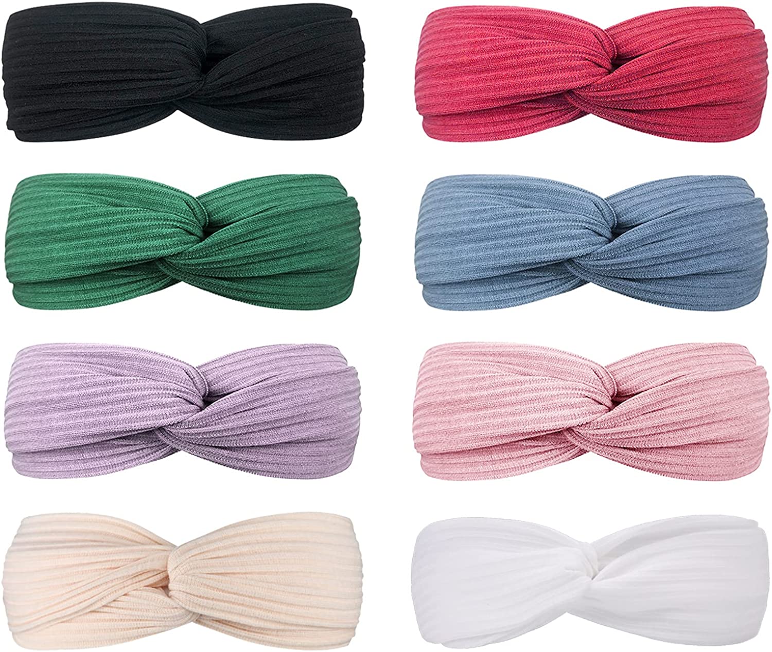 DRESHOW 8 Pack Headbands for Women Criss Cross Vintage Head Wrap Boho Headband Twisted Elastic Hair Accessories Apparel & Accessories > Clothing Accessories > Bandanas & Headties DRESHOW 8 Pack F: Romantic series  