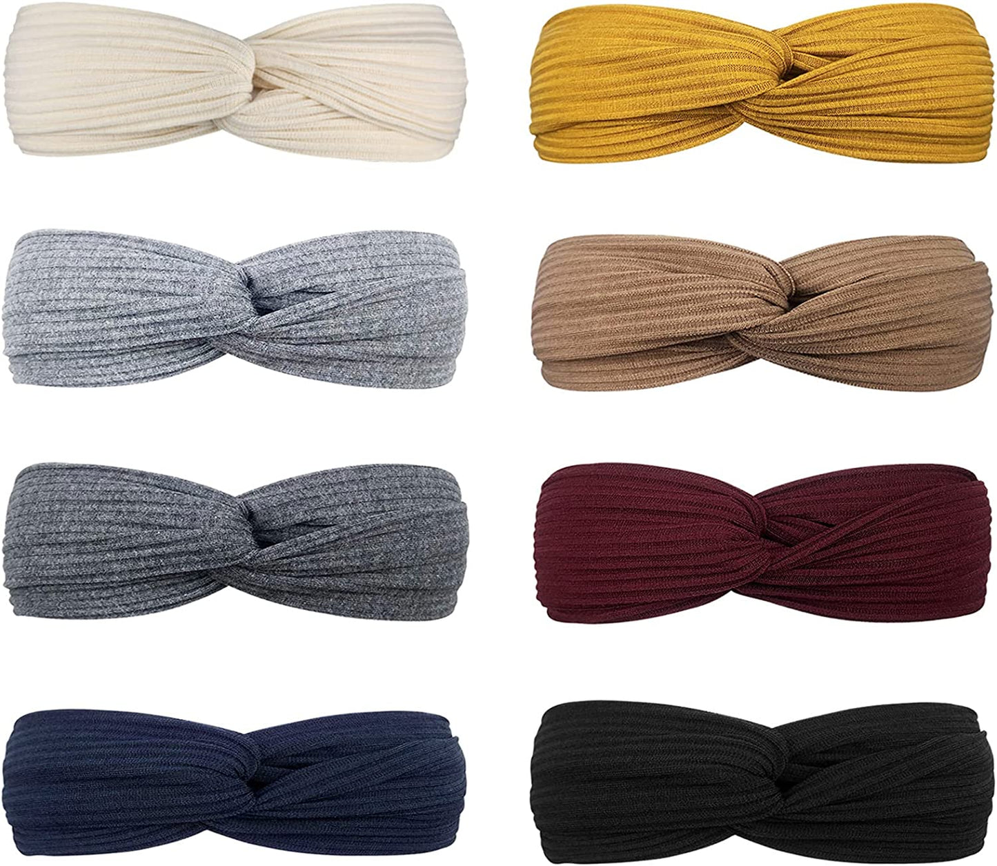 DRESHOW 8 Pack Headbands for Women Criss Cross Vintage Head Wrap Boho Headband Twisted Elastic Hair Accessories Apparel & Accessories > Clothing Accessories > Bandanas & Headties DRESHOW 8 Pack Ribbing Cross A  