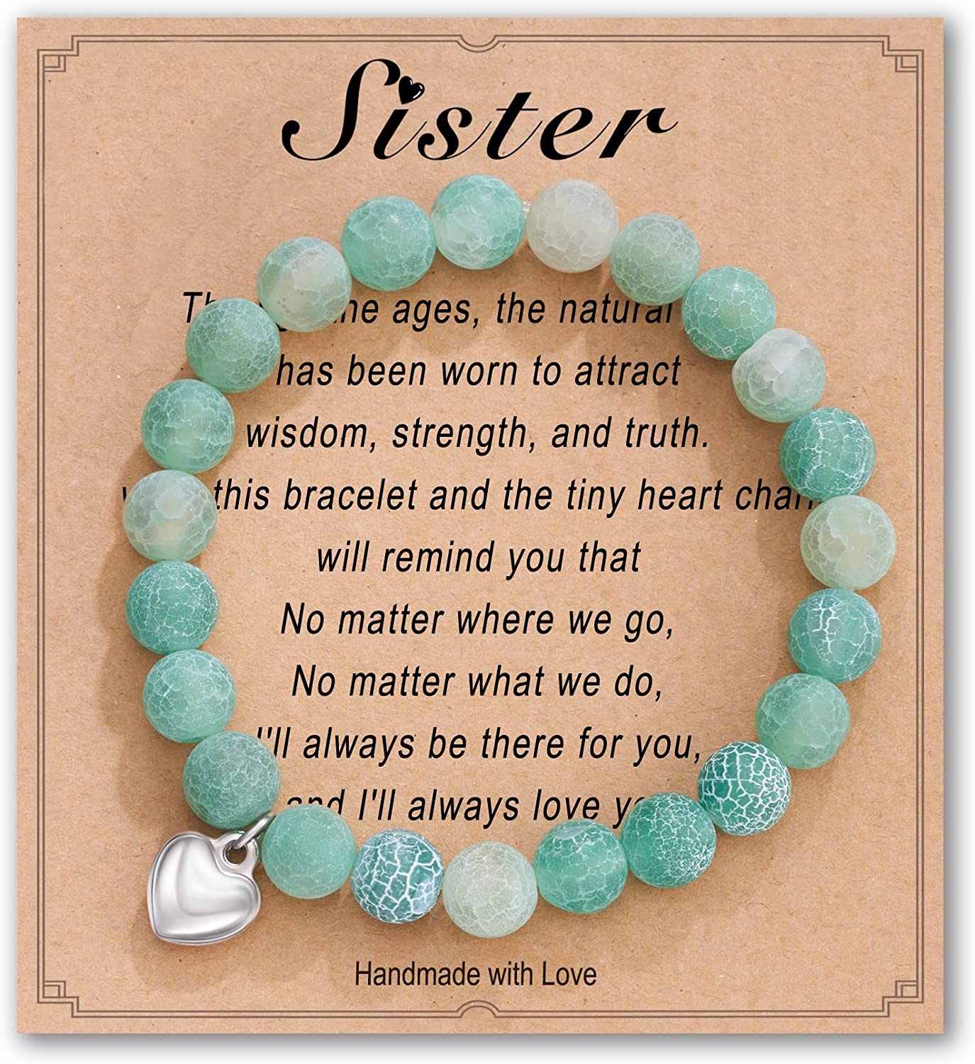 HGDEER Natural Stone Sister Bracelet, Sister Meaningful Gifts for Women Girls with Gift Message Card Apparel & Accessories > Jewelry > Bracelets HGDEER Sister - Green  