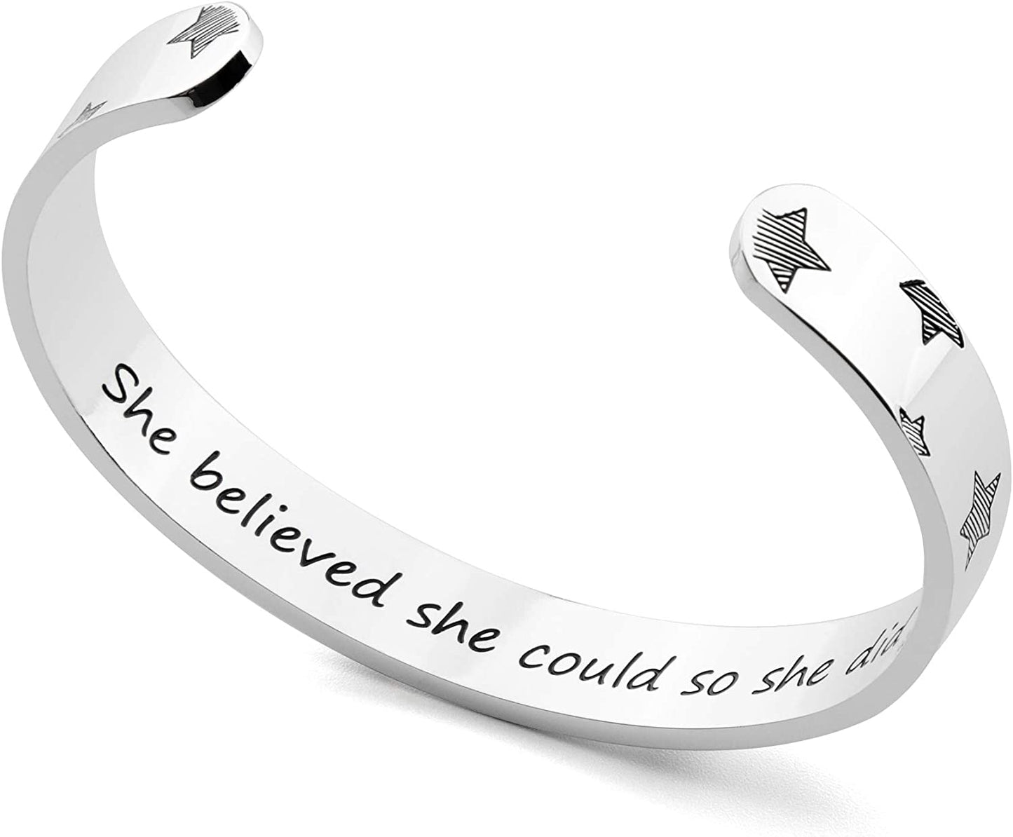 Arifoo Bracelets for Women Personalized Inspirational Jewelry Mantra Cuff Bangle Friend Encouragement Gift for Her Apparel & Accessories > Jewelry > Bracelets Arifoo she believed she could so she did  