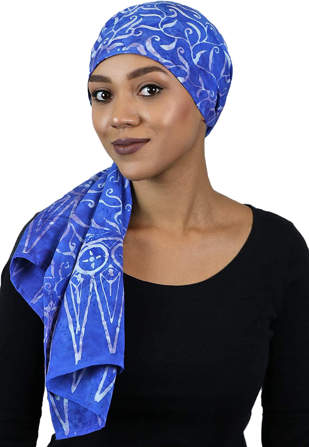 Hats, Scarves & More Headscarf Head Wrap for Women Chemo Headwear Cancer Scarf Head Covering Bali Batik 15 X 60 Inches Apparel & Accessories > Clothing Accessories > Headwear Hats Scarves & More Calypso Blues  