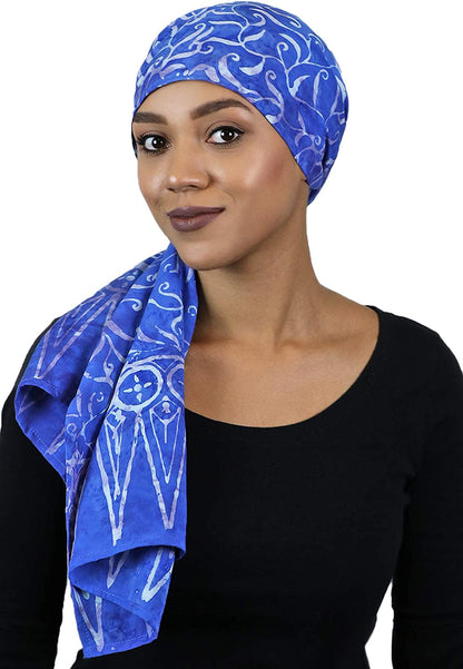 Hats, Scarves & More Headscarf Head Wrap for Women Chemo Headwear Cancer Scarf Head Covering Bali Batik 15 X 60 Inches Apparel & Accessories > Clothing Accessories > Headwear Hats Scarves & More Calypso Blues  