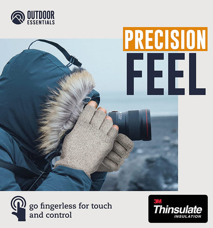 Fingerless Winter Gloves Convertible Wool Mittens for Men & Women - Warm Thermal Knit Flip Top Snow Glove for Cold Weather Apparel & Accessories > Clothing Accessories > Gloves & Mittens OutdoorEssentials   
