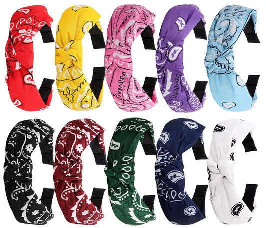 TOBATOBA Bandana Headband for Women 10 Pack Knotted Headbands for Women Hair Bandanas for Women Paisley Head Bands No Slip Fashion for Women Vintage Boho Headbands Wide Turban Headbands Womens Ladies Apparel & Accessories > Clothing Accessories > Bandanas & Headties TOBATOBA Color 1  