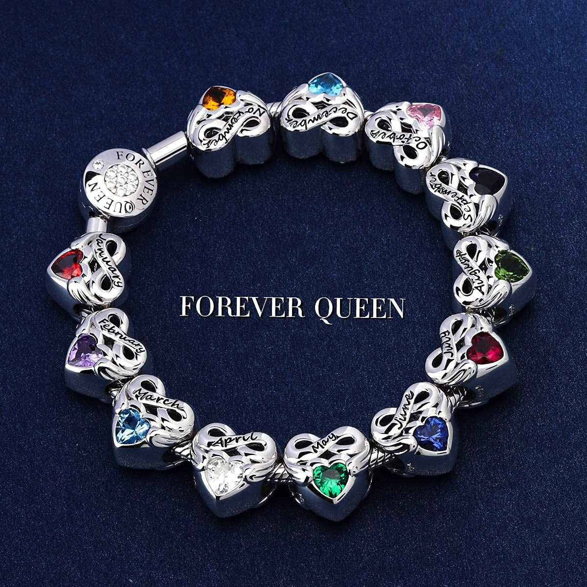 FOREVER QUEEN Birthstone Charms for Charms Bracelet- 925 Sterling Silver Love Heart Beads Infinite Love Charms, Happy Birthday Charms for Bracelet and Necklace Apparel & Accessories > Jewelry > Bracelets FOREVER QUEEN pandora charms   