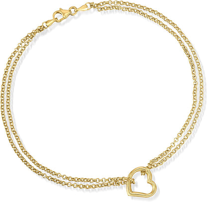 Ross-Simons 14Kt Yellow Gold 2-Strand Heart Center Anklet. 10 Inches Apparel & Accessories > Jewelry > Anklets Ross-Simons   