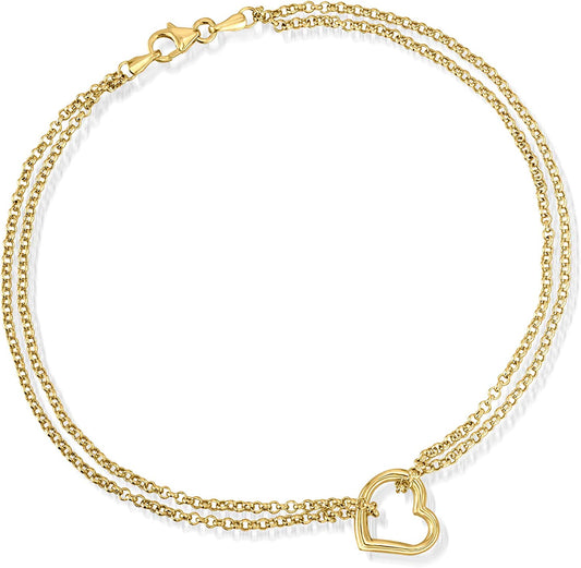 Ross-Simons 14Kt Yellow Gold 2-Strand Heart Center Anklet. 10 Inches Apparel & Accessories > Jewelry > Anklets Ross-Simons   