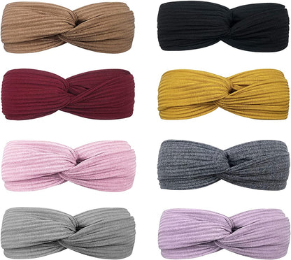 DRESHOW 8 Pack Headbands for Women Criss Cross Vintage Head Wrap Boho Headband Twisted Elastic Hair Accessories Apparel & Accessories > Clothing Accessories > Bandanas & Headties DRESHOW 8 Pack H: Sweet Series  