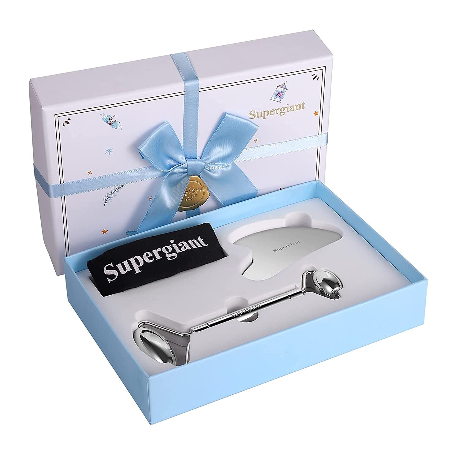Supergiant Stainless Steel Face Roller and Gua Sha Set Facial Roller Massager Skin Care Roller Tools for Face Eyes Neck, Relieve Fine Lines and Wrinkles with Travel Pouch Health & Beauty > Personal Care > Cosmetics > Cosmetic Tools > Skin Care Tools Supergiant   