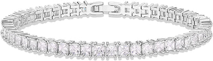 PAVOI 14K Gold Plated Princes Cut Cubic Zirconia Classic Tennis Bracelet | Gold Bracelets for Women | 3Mm CZ, Size 6.5-7.5 Inch Apparel & Accessories > Jewelry > Bracelets PAVOI White Gold 7.5 Inches 