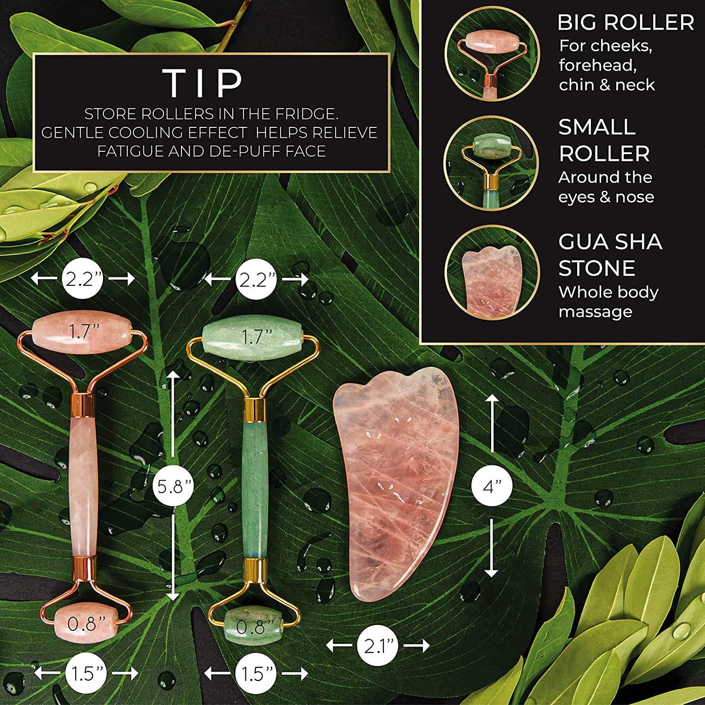 Authentic Jade Roller for Face, Rose Quartz Roller and Gua Sha Facial Tool Set - Face Roller: 100% Natural Jade, Face Massager/Facial Roller for Skin, Eyes, Neck - Authentic, Durable, Noiseless Design Health & Beauty > Personal Care > Cosmetics > Cosmetic Tools > Skin Care Tools MoValues   