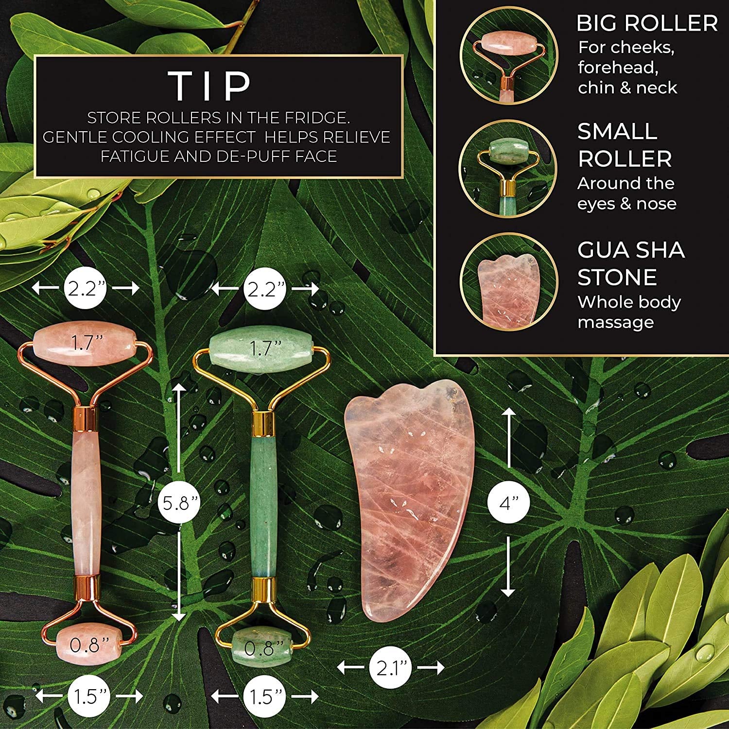 Authentic Jade Roller for Face, Rose Quartz Roller and Gua Sha Facial Tool Set - Face Roller: 100% Natural Jade, Face Massager/Facial Roller for Skin, Eyes, Neck - Authentic, Durable, Noiseless Design Health & Beauty > Personal Care > Cosmetics > Cosmetic Tools > Skin Care Tools MoValues   