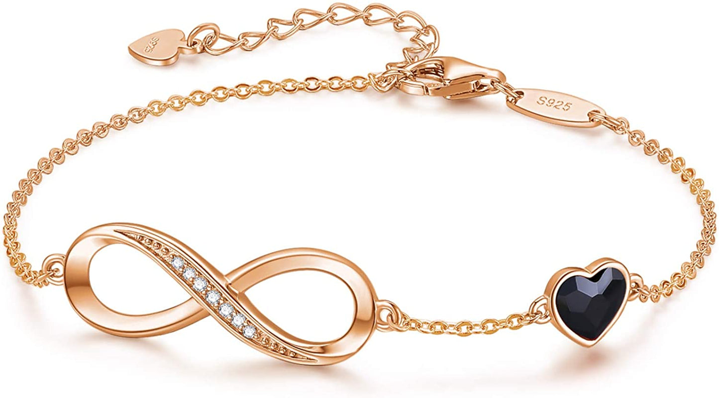 CDE Infinity Heart Symbol Charm Bracelet for Women Stainless Steel 925 Sterling Silver Adjustable Christmas Jewelry Gift Birthday Gifts for Women Mom Wife Girls Her Apparel & Accessories > Jewelry > Bracelets CDE Rose Gold-Black Sterling Silver 